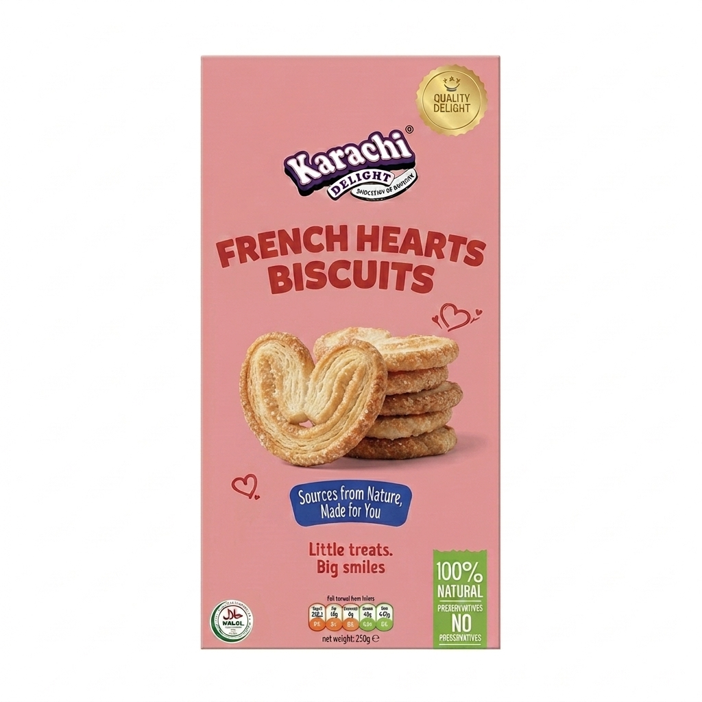Karachi Delight French Hearts Biscuits 250G 20 Units per case